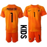 Niederlande Remko Pasveer #1 Torwart Fußballbekleidung Auswärtstrikot Kinder WM 2022 Kurzarm (+ kurze hosen)